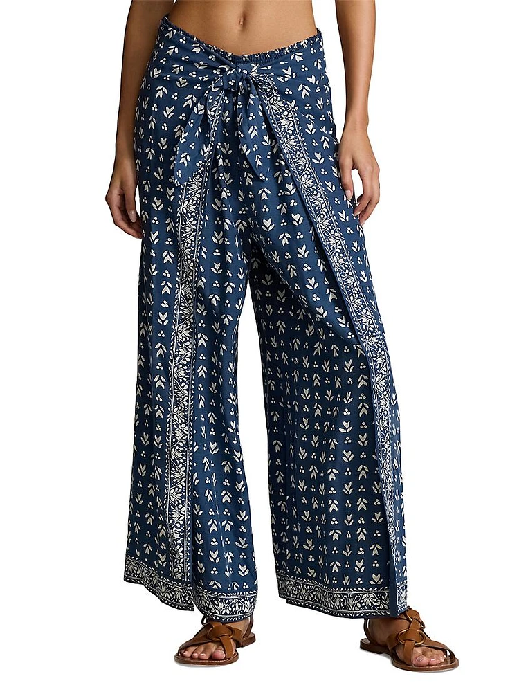 Floral Twill Wide-Leg Pants