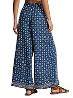 Floral Twill Wide-Leg Pants