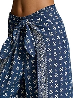 Floral Twill Wide-Leg Pants