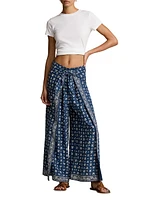 Floral Twill Wide-Leg Pants