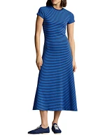 Striped Yarn-Dyed Rib-Knit Midi-Dress