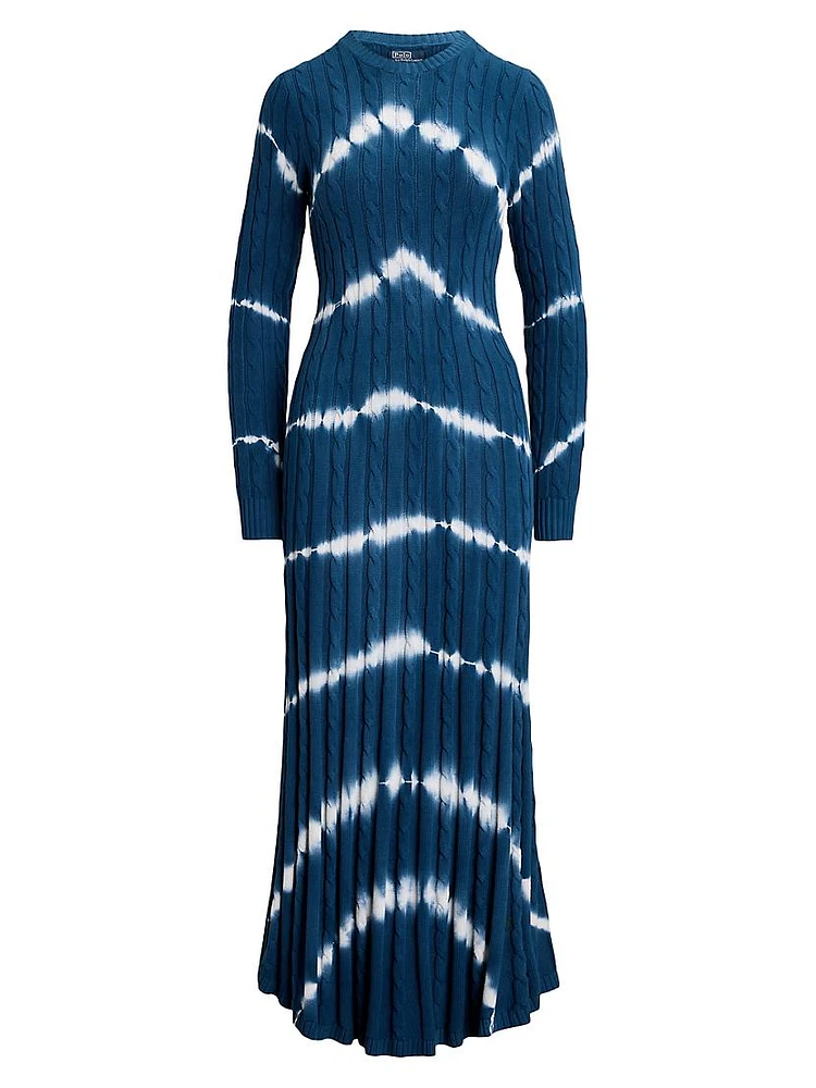 Tie-Dyed Cotton Cable-Knit Sweater Dress