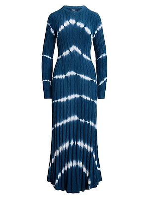 Tie-Dyed Cotton Cable-Knit Sweater Dress