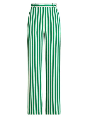 Stripe Silk Crêpe De Chine Wide-Leg Pants