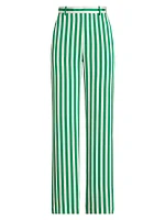 Stripe Silk Crêpe De Chine Wide-Leg Pants