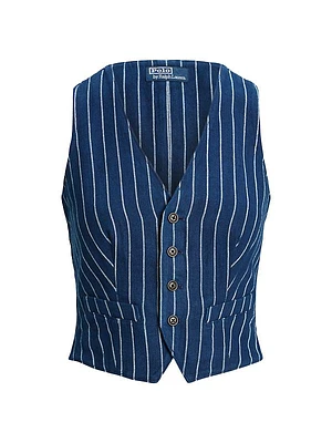 Pinstriped Linen-Cotton Denim Vest