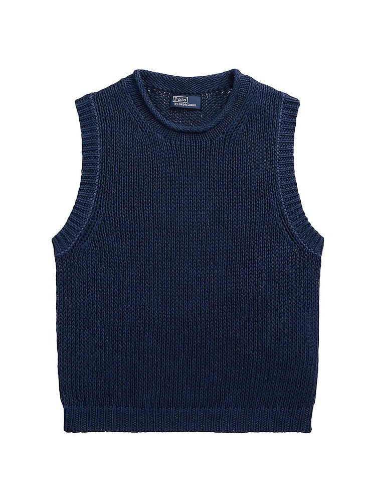 Linen-Cotton Knit Sweater Vest