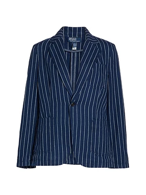 Pinstriped Linen-Cotton Twill One-Button Blazer