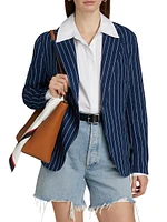 Pinstriped Linen-Cotton Twill One-Button Blazer