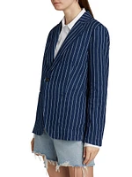 Pinstriped Linen-Cotton Twill One-Button Blazer