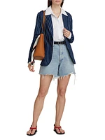 Pinstriped Linen-Cotton Twill One-Button Blazer