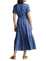 Belted Yarn-Dyed Stripe Linen Shirtdress