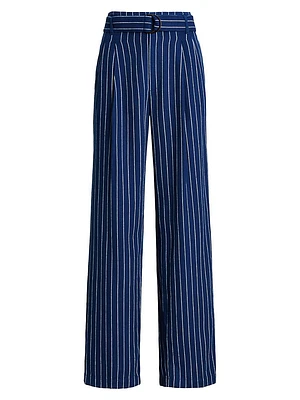 Pinstriped Twill Wide-Leg Pants