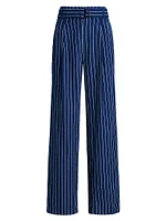 Pinstriped Twill Wide-Leg Pants