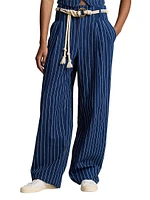 Pinstriped Twill Wide-Leg Pants