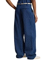 Pinstriped Twill Wide-Leg Pants