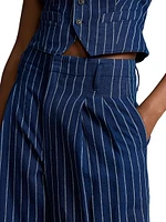 Pinstriped Twill Wide-Leg Pants