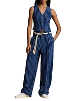 Pinstriped Twill Wide-Leg Pants