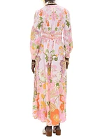 Floral Linen V-Neck Maxi Dress