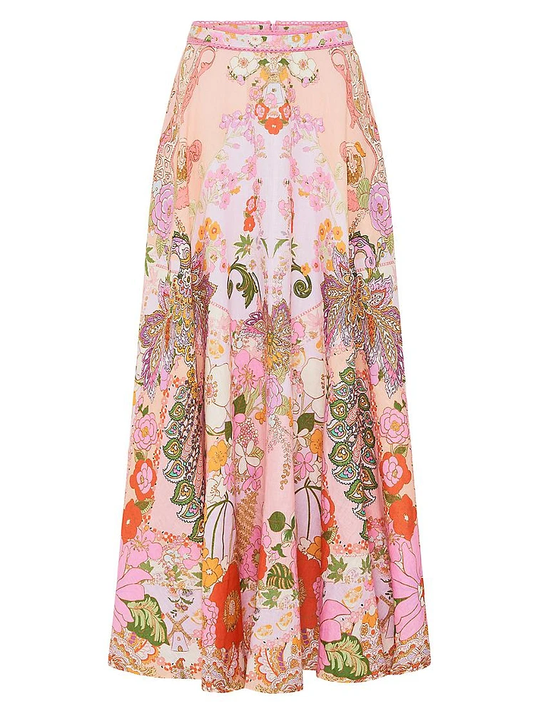 Floral Linen Circle Maxi Skirt