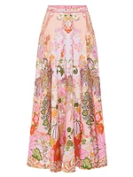 Floral Linen Circle Maxi Skirt