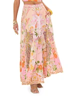 Floral Linen Circle Maxi Skirt