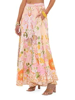 Floral Linen Circle Maxi Skirt