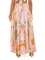 Floral Linen Circle Maxi Skirt