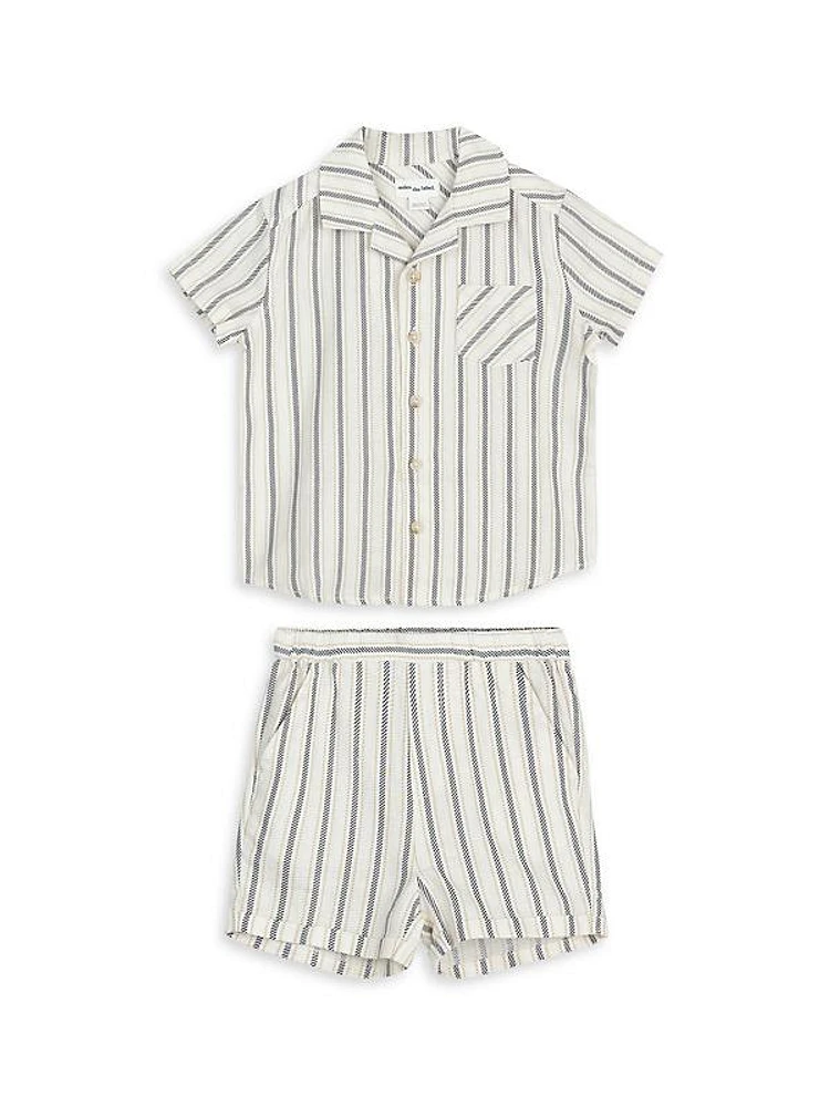 Baby Boy's Striped Linen-Blend Short-Sleeve Shirt & Shorts Set