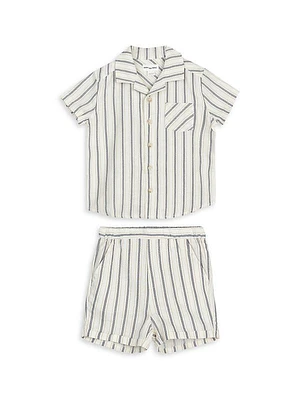 Baby Boy's Striped Linen-Blend Short-Sleeve Shirt & Shorts Set