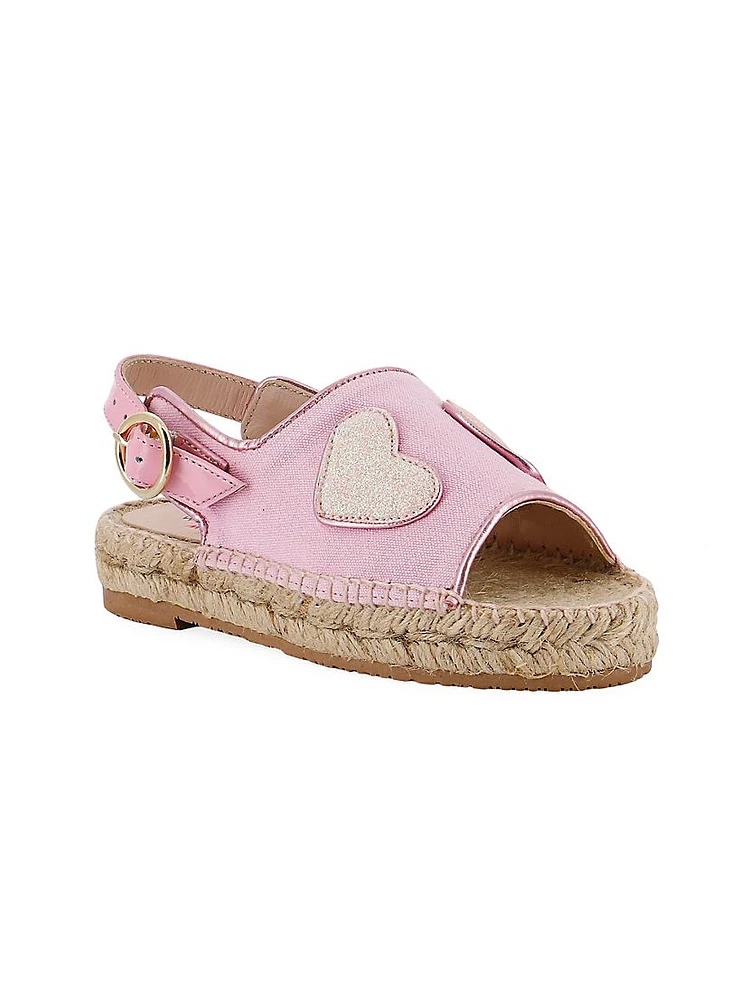 Little Girl's & Amora Heart-Detailed Canvas Patent Leather Espadrille Sandals