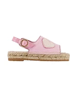 Little Girl's & Amora Heart-Detailed Canvas Patent Leather Espadrille Sandals