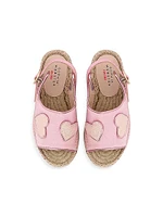 Little Girl's & Amora Heart-Detailed Canvas Patent Leather Espadrille Sandals