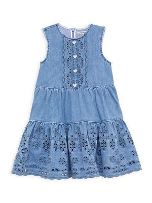 Little Girl's & Cotton Denim Embroidered Miniress