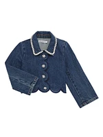 Little Girl's & Embellished Scalloped Denim Jacket