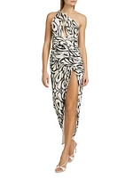 Drue Abstract Draped Asymmetric Midi-Dress