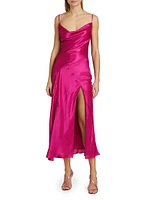 Lennon Satin Asymmetric Cowl Midi-Dress