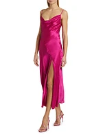 Lennon Satin Asymmetric Cowl Midi-Dress