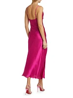 Lennon Satin Asymmetric Cowl Midi-Dress