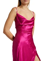 Lennon Satin Asymmetric Cowl Midi-Dress