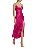 Lennon Satin Asymmetric Cowl Midi-Dress