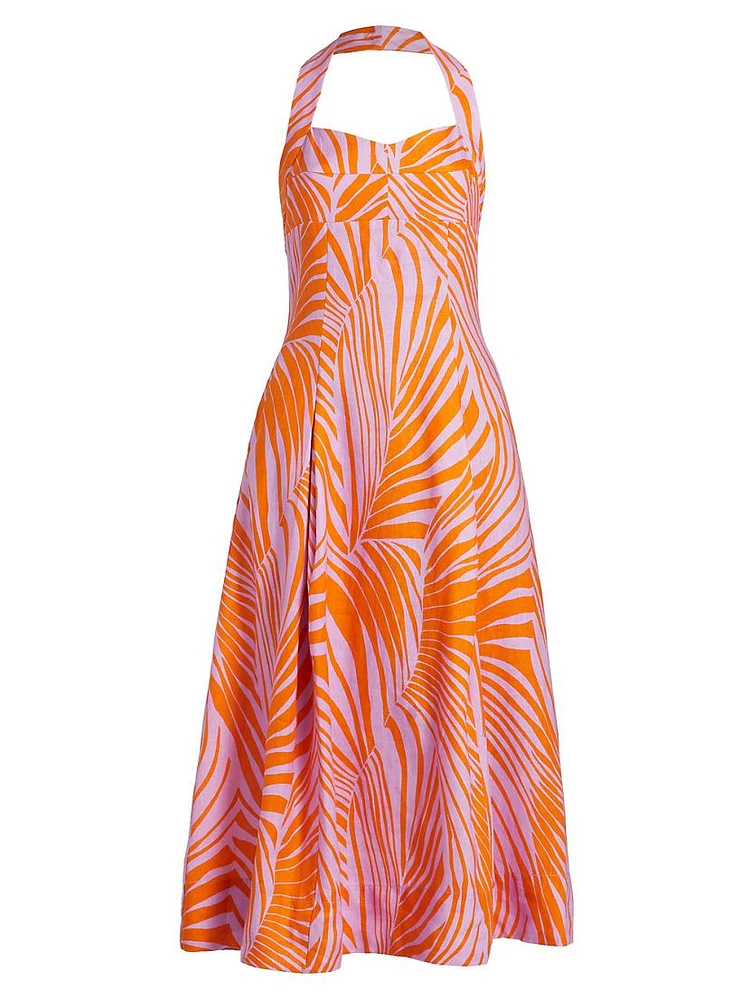 Seraphina Palm Halter Midi-Dress