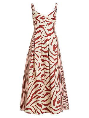 Selene Zebra Stripe Seamed Cami Midi-Dress