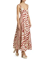 Selene Zebra Stripe Seamed Cami Midi-Dress