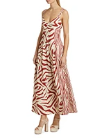 Selene Zebra Stripe Seamed Cami Midi-Dress