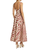 Selene Zebra Stripe Seamed Cami Midi-Dress