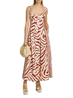 Selene Zebra Stripe Seamed Cami Midi-Dress