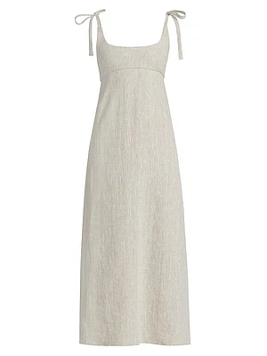 Wave Linen Tie-Strap Midi-Dress