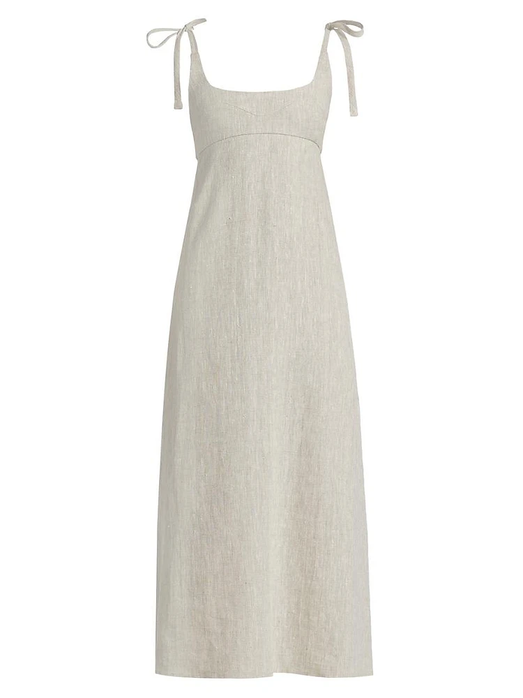 Wave Linen Tie-Strap Midi-Dress