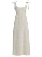 Wave Linen Tie-Strap Midi-Dress